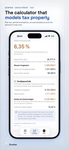 Steuerdetail von Zinsklar mit effektiver Steuerquote, gesetzlichem Satz und angesetzter Vorabpauschale